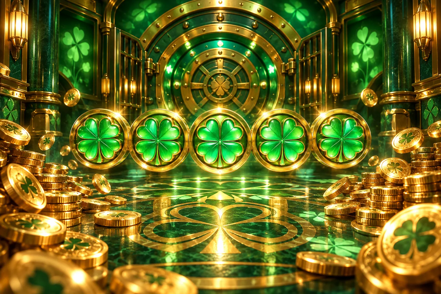 Original emerald vault with five luminous clover tokens